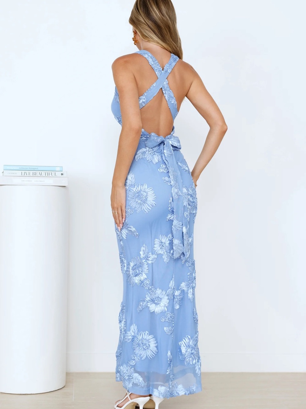 Hello Molly Lime Light Mesh Halter Maxi Blue Dress - Picture 2 of 5